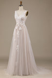 Apricot Tulle Sweep Train Robe de mariée avec dentelle