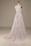 Apricot Tulle Sweep Train Robe de mariée avec dentelle