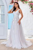 Apricot Tulle Sweep Train A Line Robe de mariée avec dentelle
