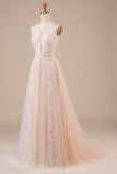 Tulle Halter Keyhole Champagne Robe de mariée avec appliques