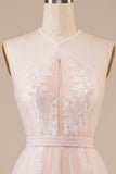 Tulle Halter Keyhole Champagne Robe de mariée avec appliques