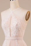 Tulle Halter Keyhole Champagne Robe de mariée avec appliques