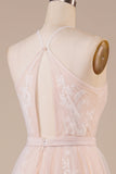 Tulle Halter Keyhole Champagne Robe de mariée avec appliques
