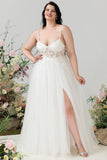 Sangles Spaghetti Ivoire Tulle Une Ligne Robe de mariée avec fente