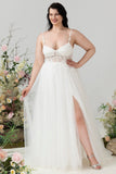 Sangles Spaghetti Ivoire Tulle Une Ligne Robe de mariée avec fente