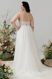 Sangles Spaghetti Ivoire Tulle Une Ligne Robe de mariée avec fente