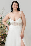 Sangles Spaghetti Ivoire Tulle Une Ligne Robe de mariée avec fente