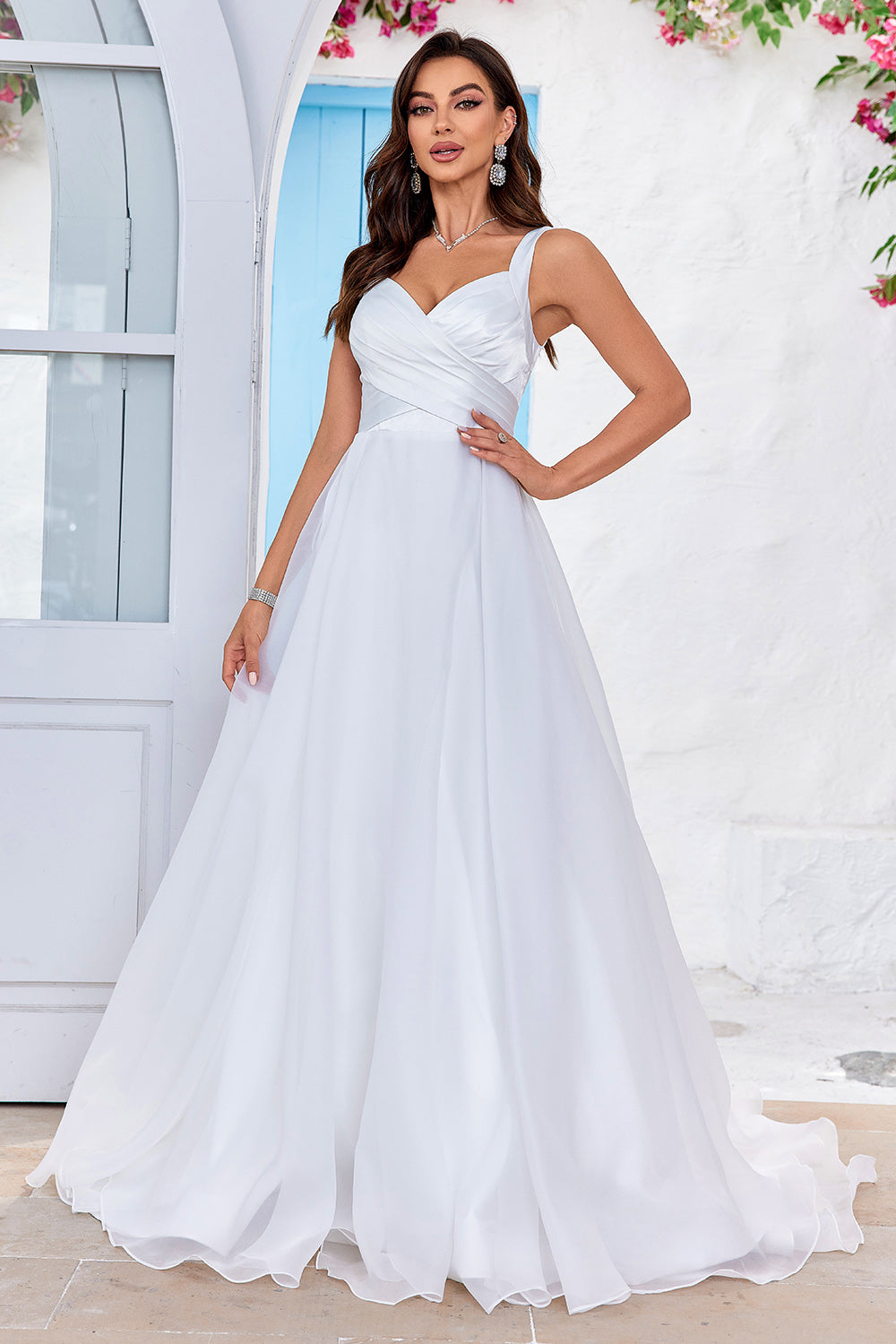 Simple Ivoire Organza Scoop Neck Sweep Train A Line Robe de mariée