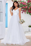 Simple Ivoire Organza Scoop Neck Sweep Train A Line Robe de mariée