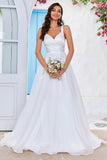 Simple Ivoire Organza Scoop Neck Sweep Train A Line Robe de mariée