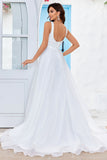 Simple Ivoire Organza Scoop Neck Sweep Train A Line Robe de mariée