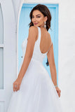 Simple Ivoire Organza Scoop Neck Sweep Train A Line Robe de mariée
