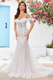 Robe de mariée sirène en tulle corset d’épaule froide avec appliques