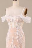 Robe de mariée longue sirène au champagne avec dentelle
