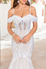 Charger l&#39;image dans la galerie, Robe de mariée sirène en tulle corset d’épaule froide avec appliques